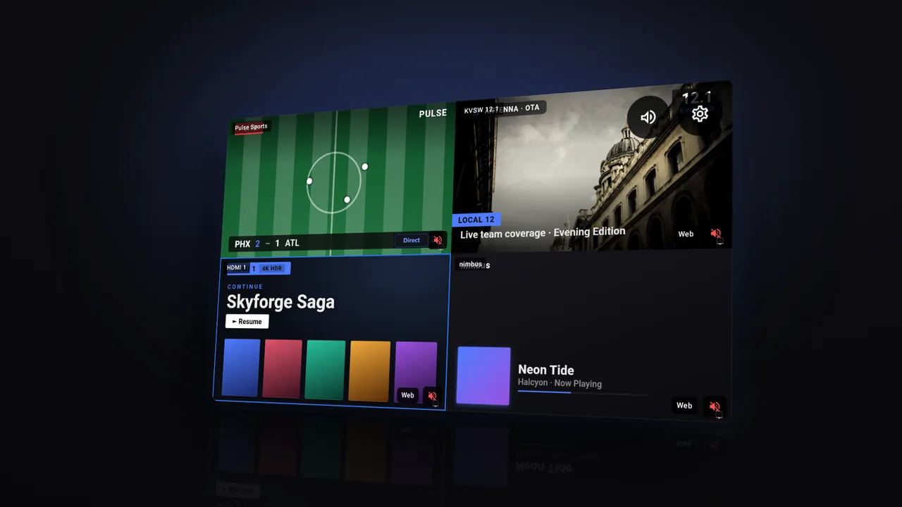 WatchWall multi-view — four live panels on one TV